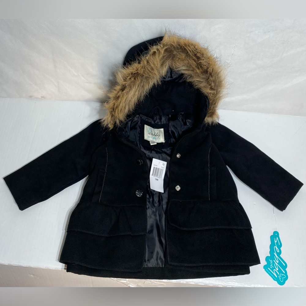 Sebby girls pea coat hoodie 18 month black new tags